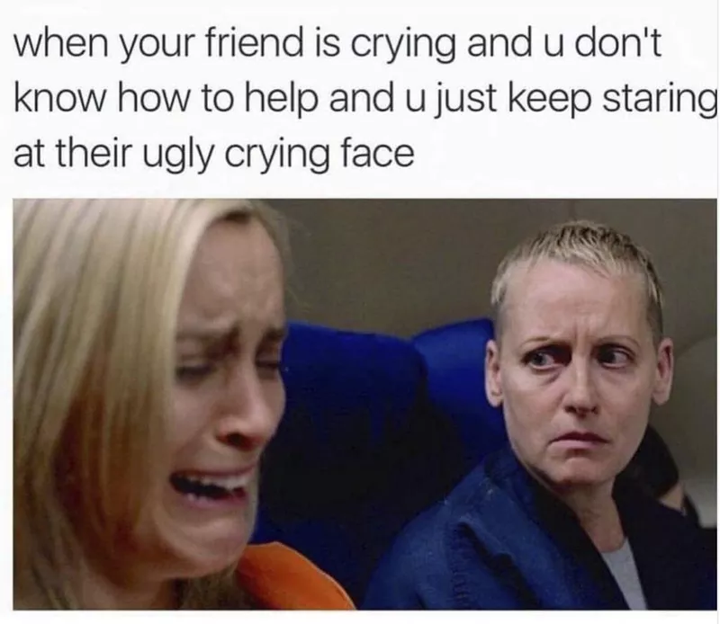 Friend watching friend cry meme