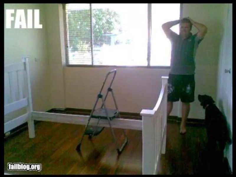 Step ladder stuck in bed frame