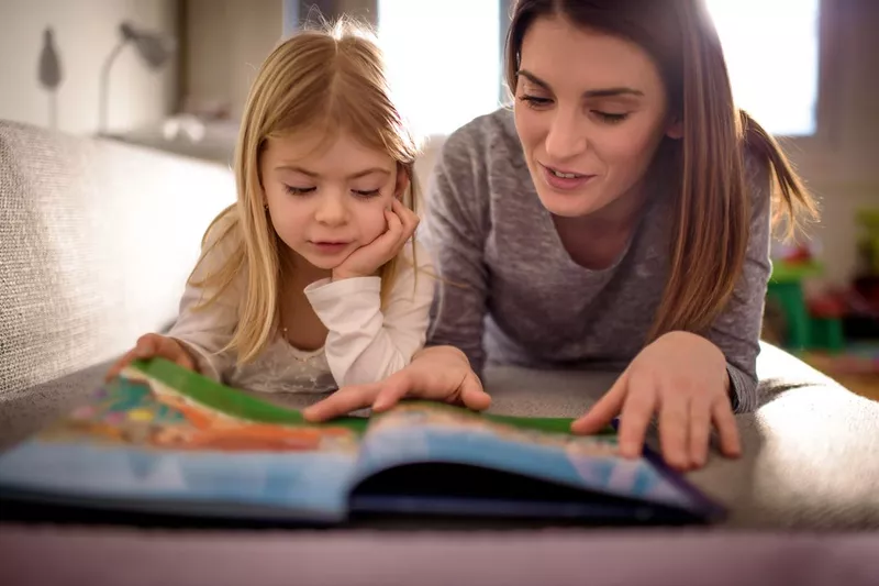 Mother and daughter practicing kindergarten sight words