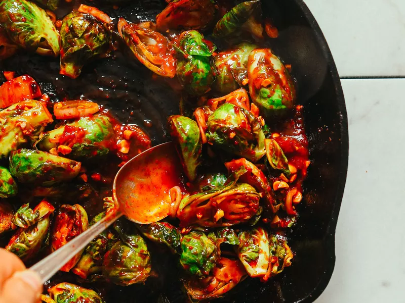 Korean Gochujang Stir-Fried Brussels Sprouts