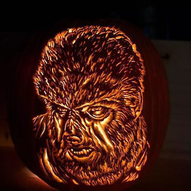 Wolfman jack-o'-lantern face