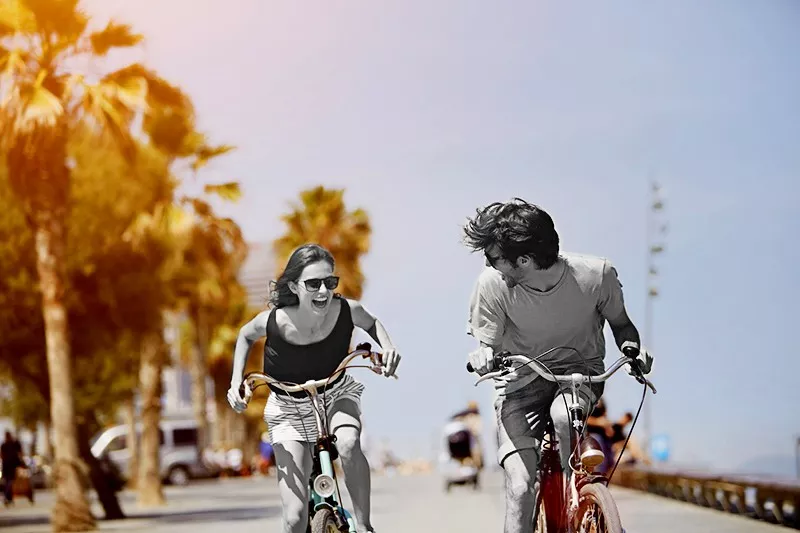 Couple riding bicycles