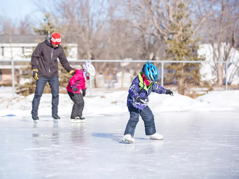 Girls First Time Ice Skating With Dad