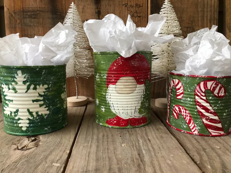 Vintage Christmas tin cans