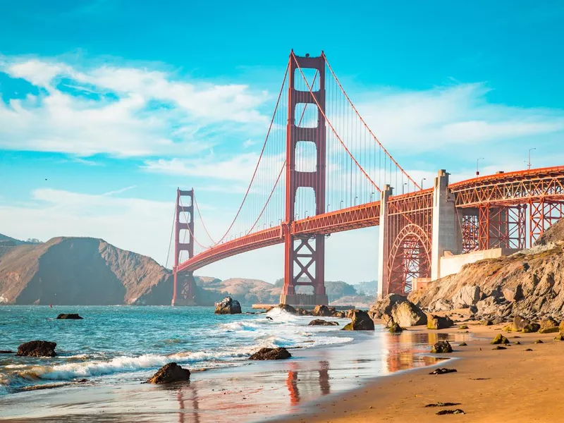 Golden Gate Bridge at sunset, San Francisco, California, USA