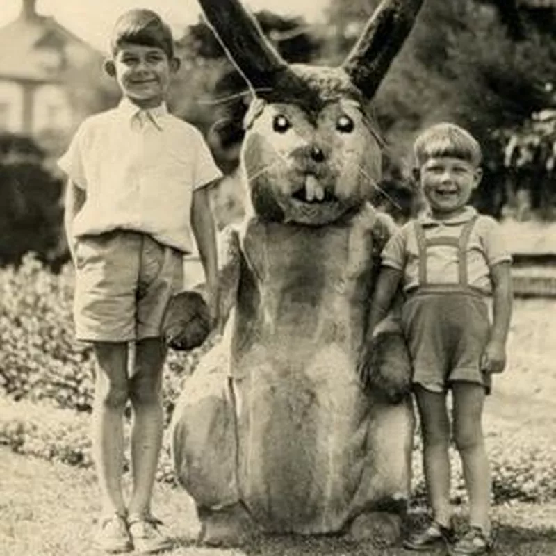 Two boys and bunny friend