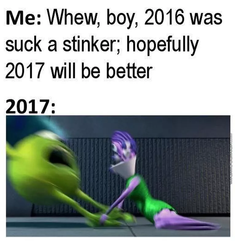 Mike Wazowski meme about hoping for a better year