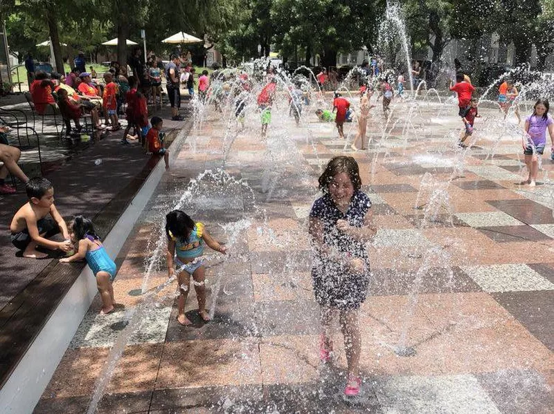 Discovery Green splash pad in Houston