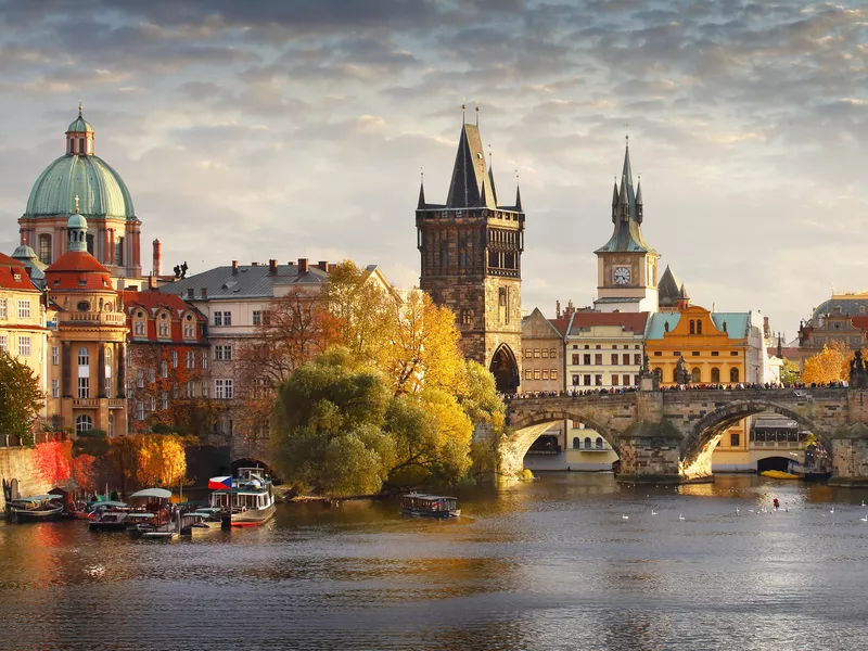 Vltava River and Charles Bridge in Prague, Czech Republic