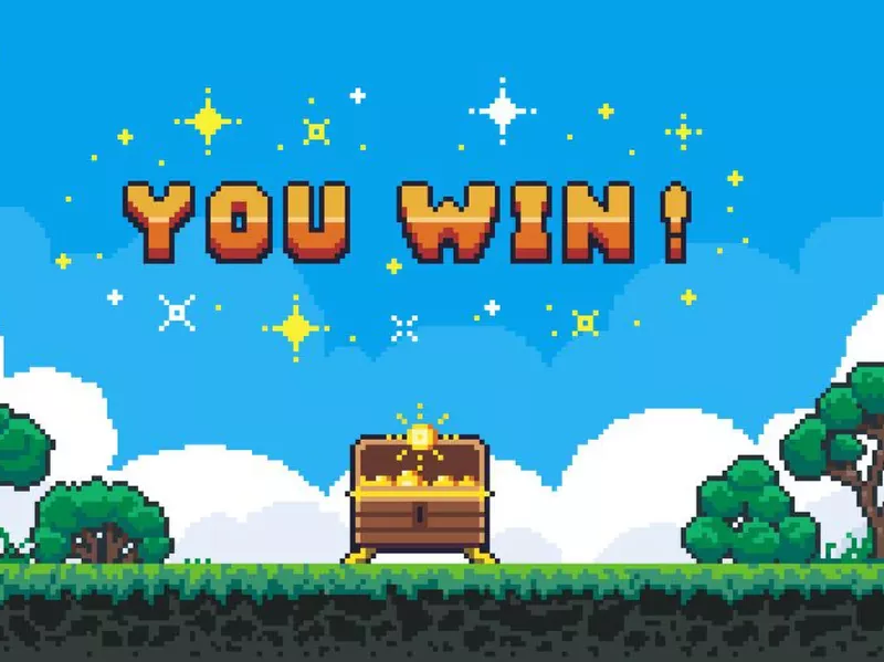 Retro 8-bit pixel game win screen