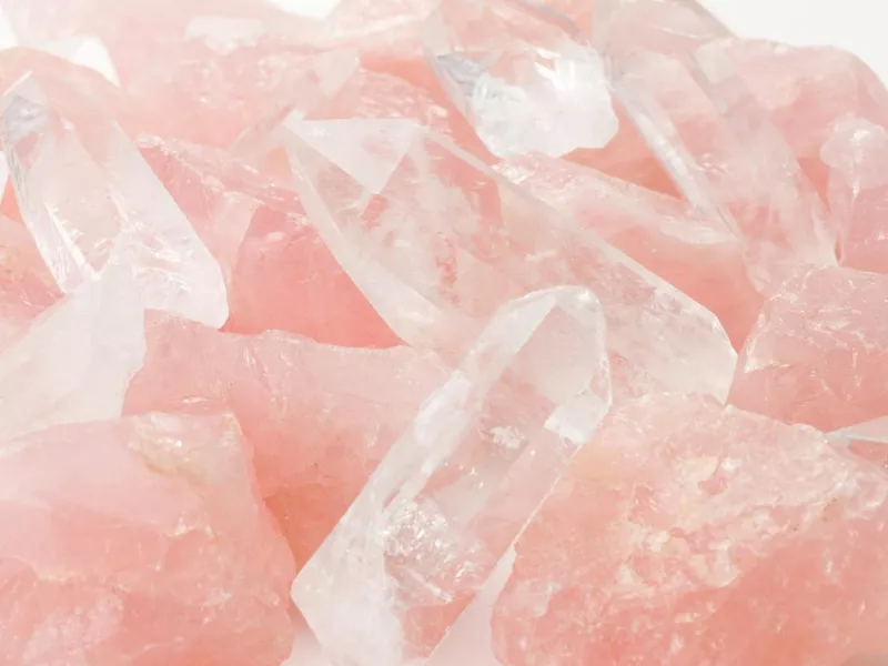 Beautiful blush colored rose quartz crystals