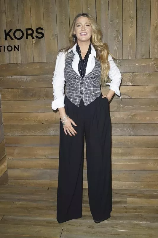 Blake Lively in slacks outfit at NYFW Michael Kors