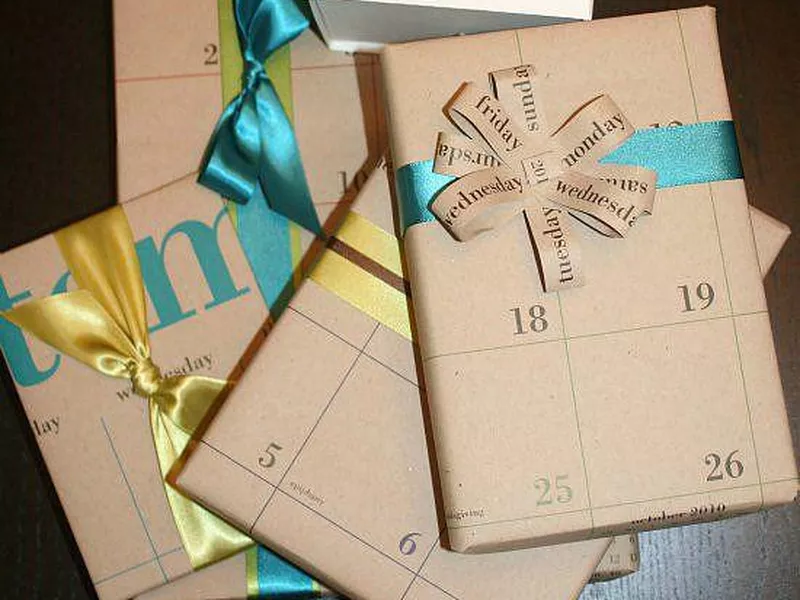 Old calendar used as wrapping paper