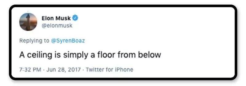 Elon Musk tweet about ceiling being a floor