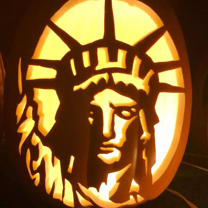 Statue of Liberty jack-o'-lantern face