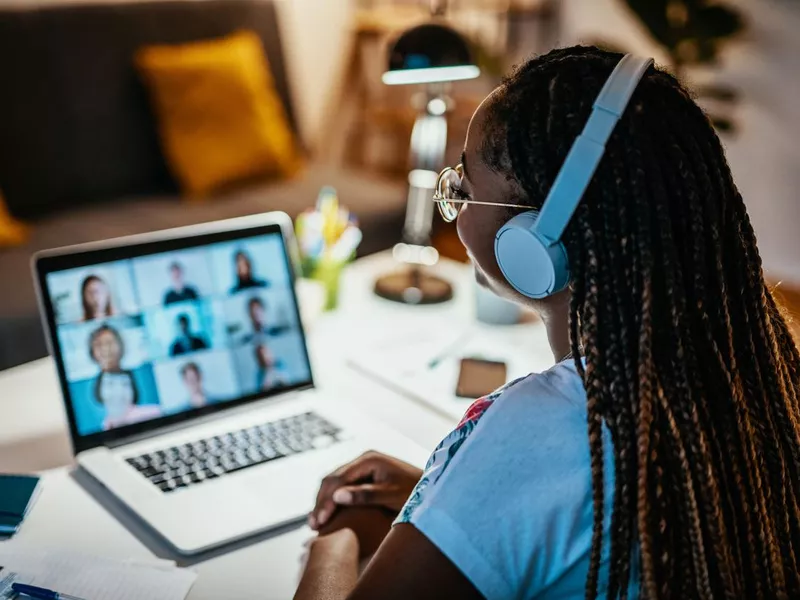 Group of international students having online meeting