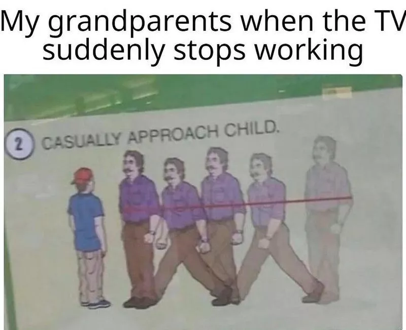 Grandpa casually approaching child