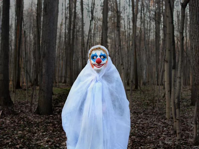 Clown in a dark forest