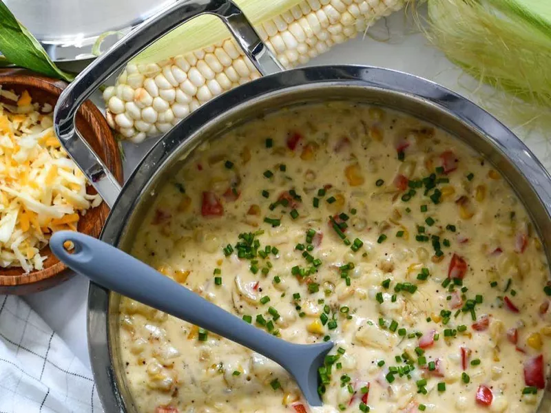 Creamed corn in a pot