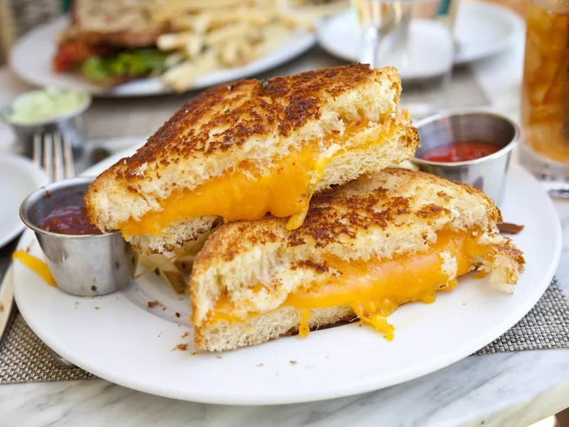 Grilled cheese sandwich with ketchup