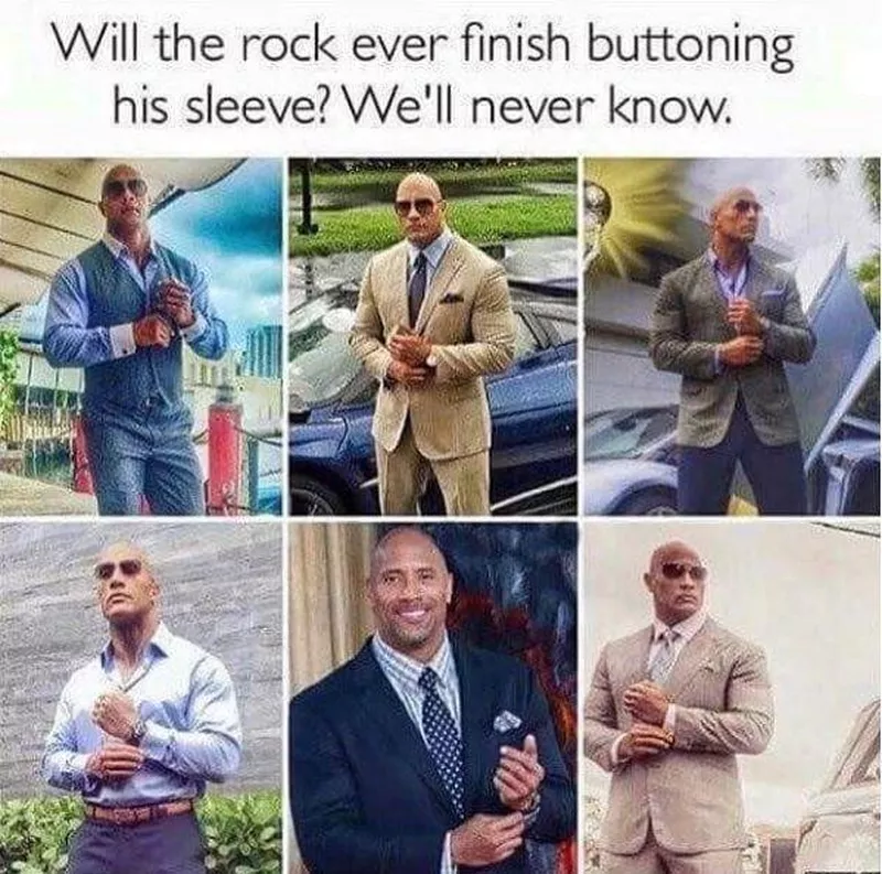 Dwayne Johnson buttoning his sleeve