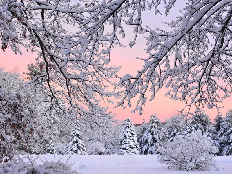 Colorful sky with fresh snowfall