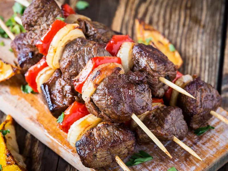 Grilled beef shishkabab skewers