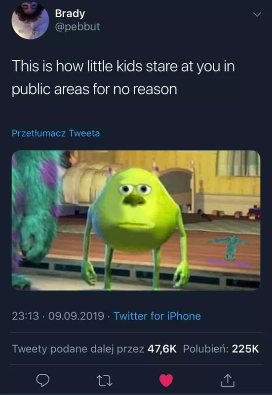 Mike Wazowski staring like little kids do