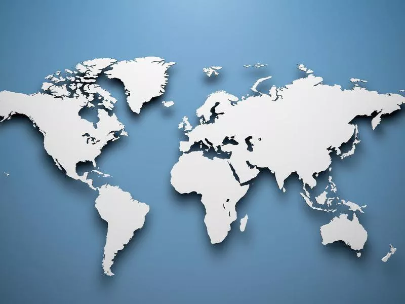 World map on a blue background