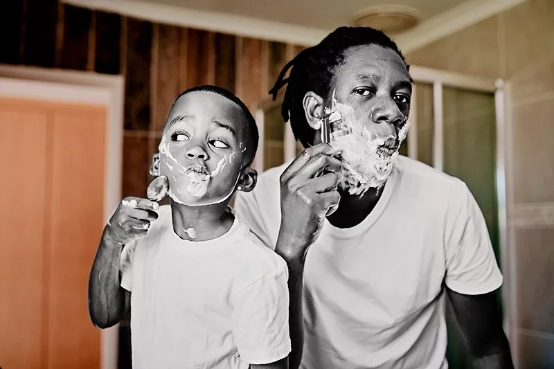 father and son shaving