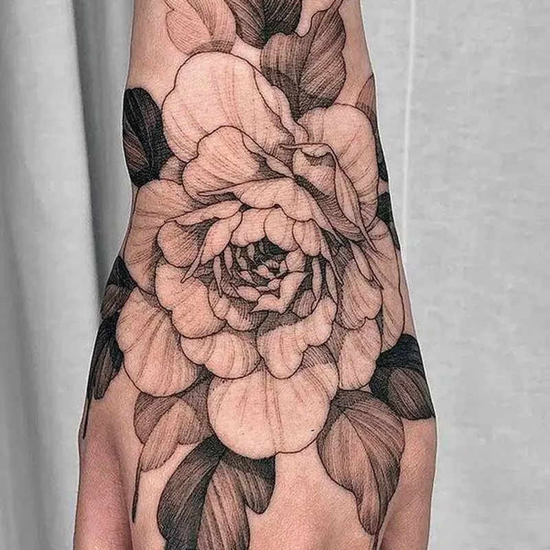 Peony Hand Tattoo