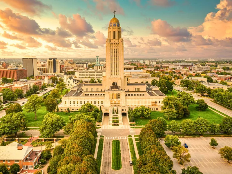 Lincoln skyline and Nebraska State Capitol