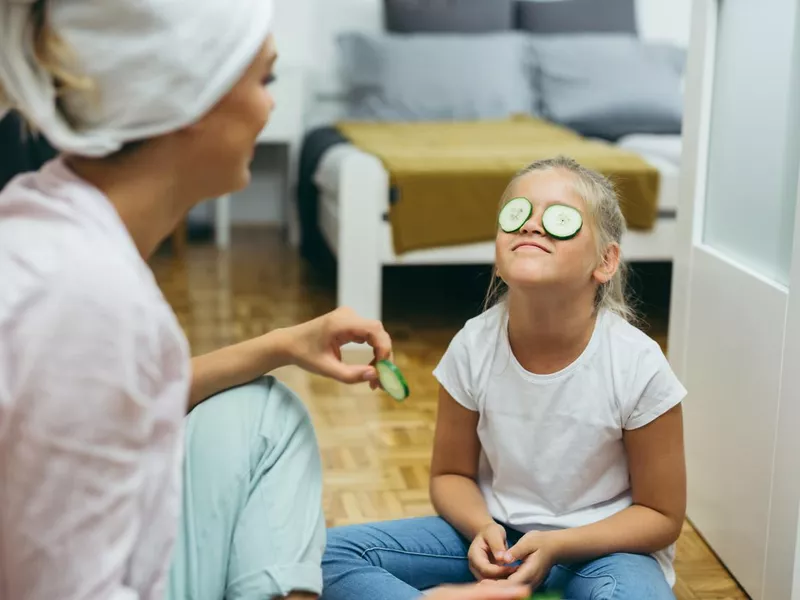 mother and daughter at home