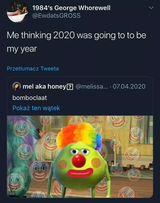 Mike Wazowski dressed as a clown