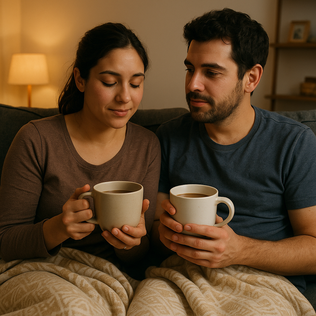 The teacup check-in on the couch