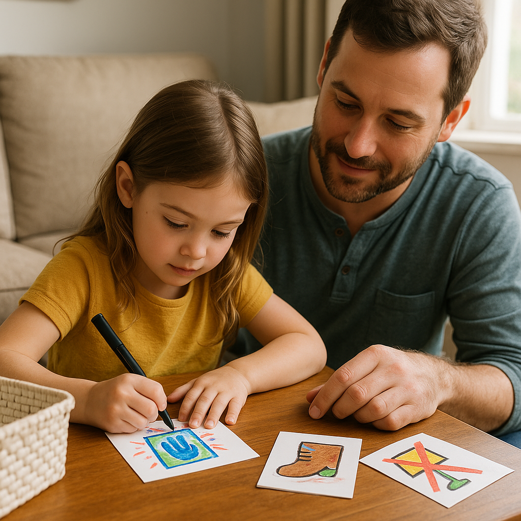 Let the kid co-draw the traffic cards (yes, with pictures)
