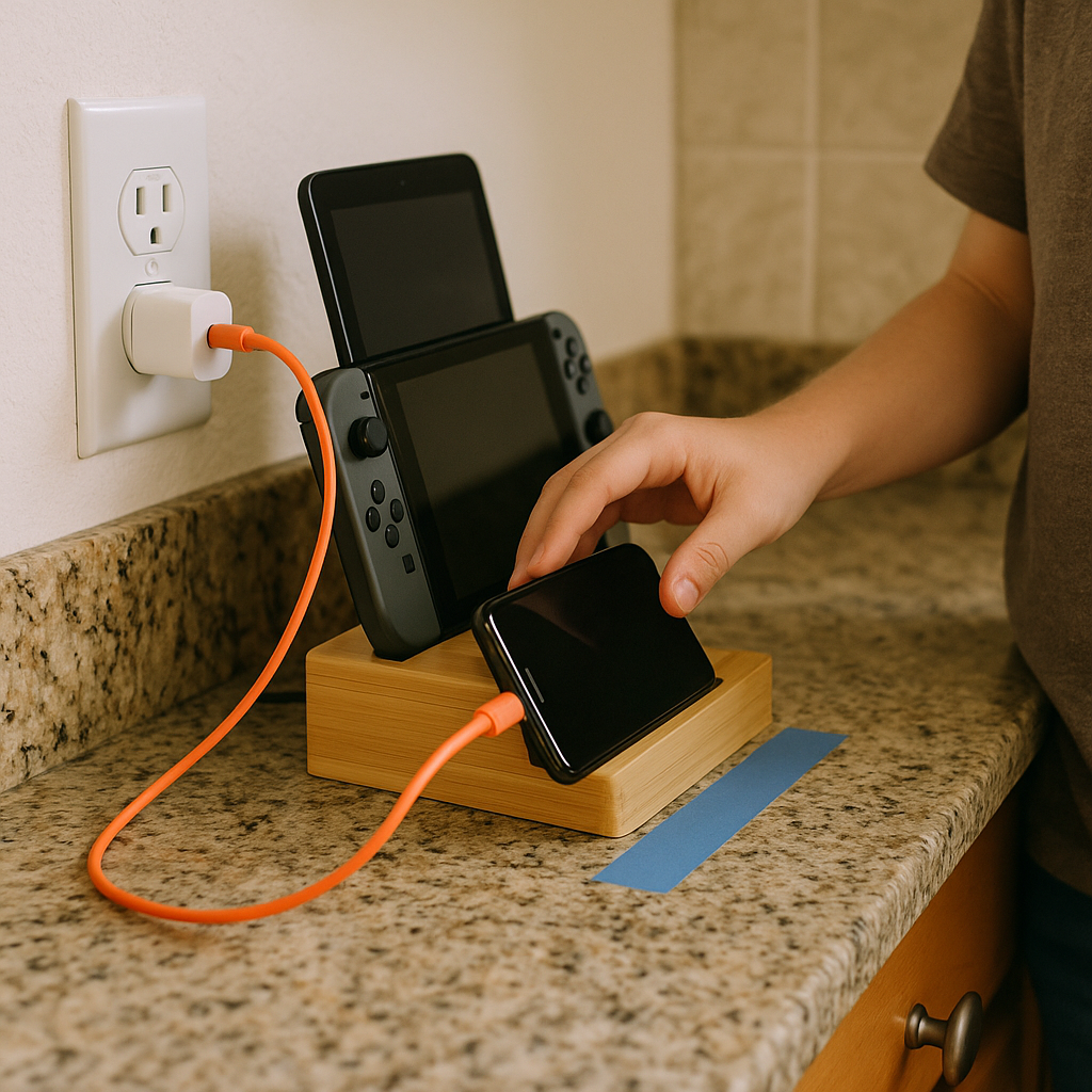 The device lives on a charger you can point to