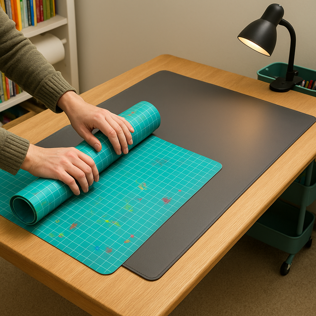 The table flip: craft mat off, desk mat on