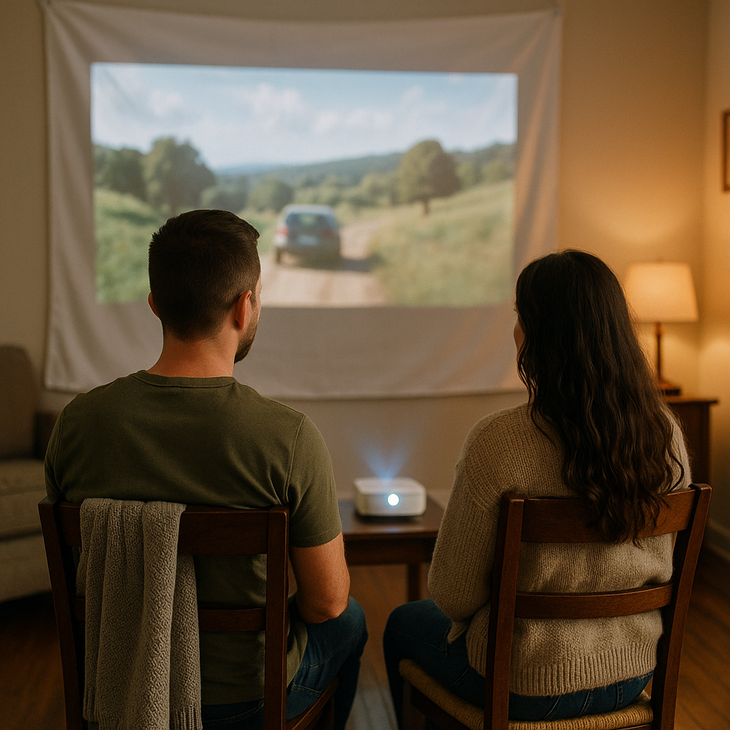 Mini projector, two chairs, and one ridiculous theme