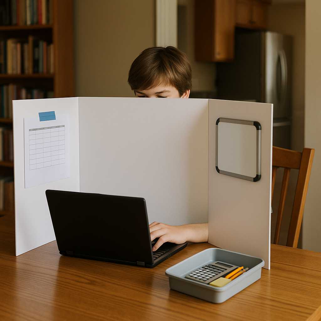 The tri-fold board becomes a movable wall (not a craft project)