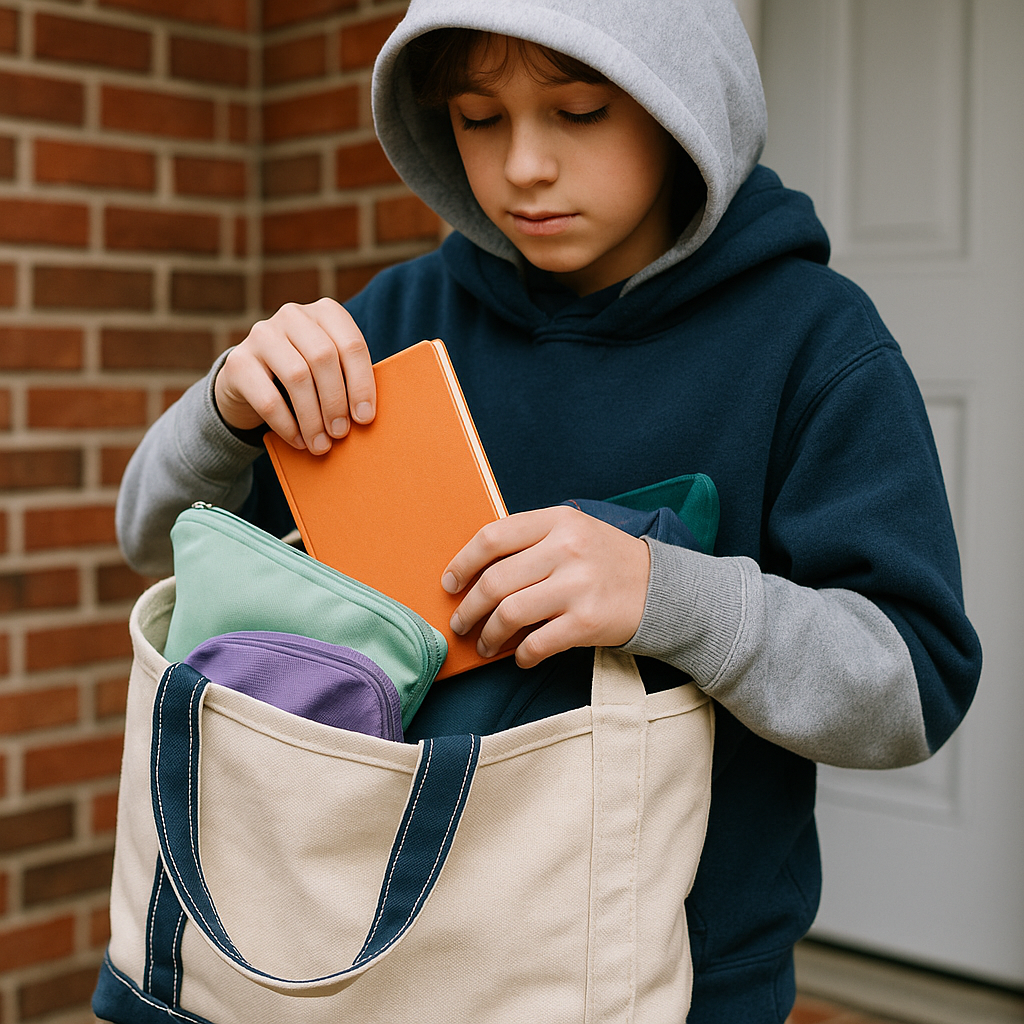 One tote bag for the stuff that ping-pongs between houses